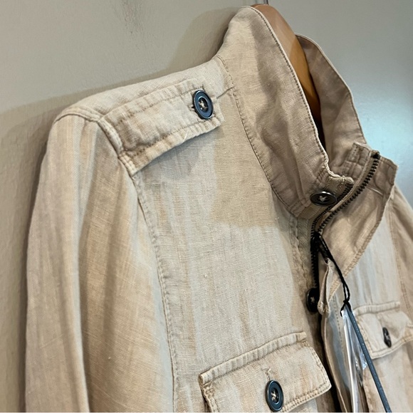 NWT Michael Stars Linen Anorak Jacket Cargo Pockets Oatmeal Sz XS Zip Button - Picture 6 of 16